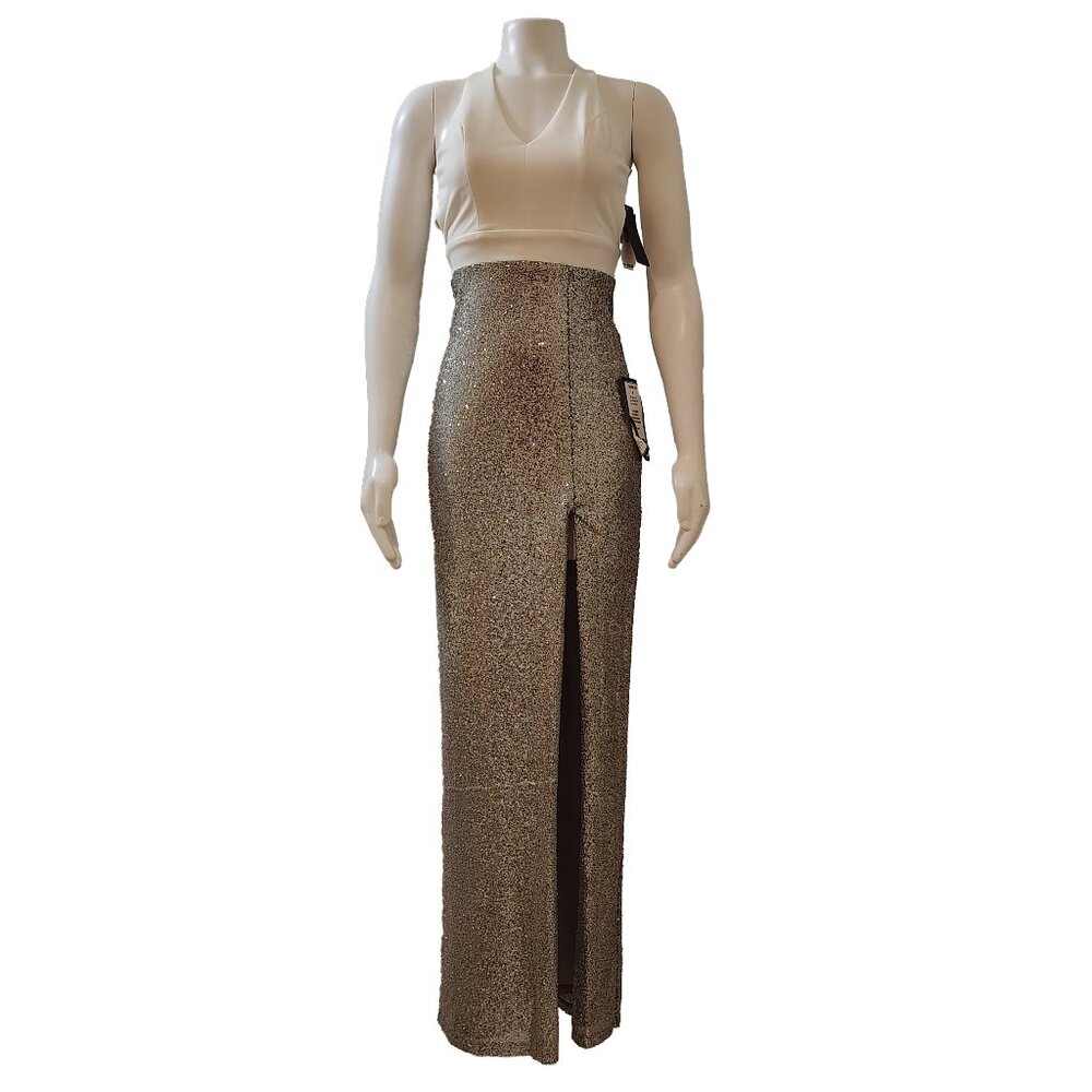 City Studios Juniors' Cross-Back Sequined Gown